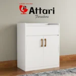 Attari White Two Door Shoe Cabinet with Gold Handles