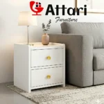 Attari White Two Drawer Bedside Table with Gold Knobs