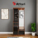 Attari Wood & Black Dressing Table Tall Mirror Glass Cabinet