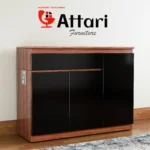 Attari Wood & Black Three Door Shoe Rack with Ventilation