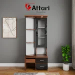 Attari Wood & Grey Vanity Desk Rotating Shelves Nesting Stool