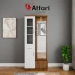 Attari Wood & White Dressing Table Tall Mirror Glass Cabinet