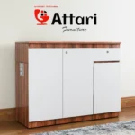 Attari Wood & White Three Door Shoe Rack with Ventilation