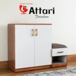 Attari Wood & White Two Door Shoe Cabinet with Padded Bench
