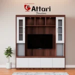 Attari Wood Grain & White TV Entertainment Unit with Glass Cabinets