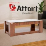 Attari Wooden Coffee Table White Glass Top Lower Shelf